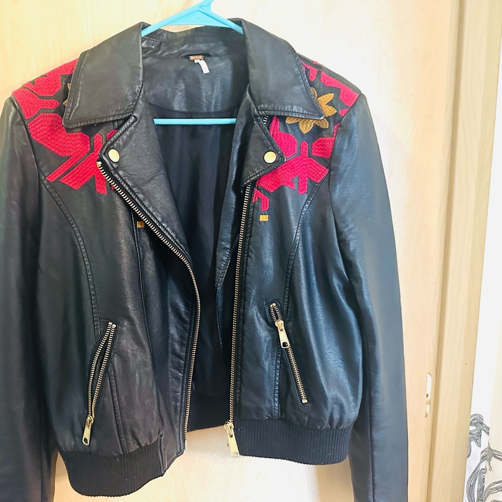 Free People Moto Jacket Embroidered